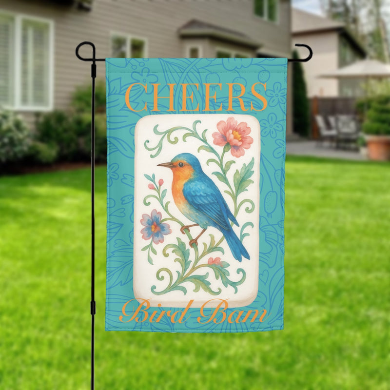 Elegant Bird & Floral Mahjong Yard Flag "Cheers Bird Bam" Outdoor Sign