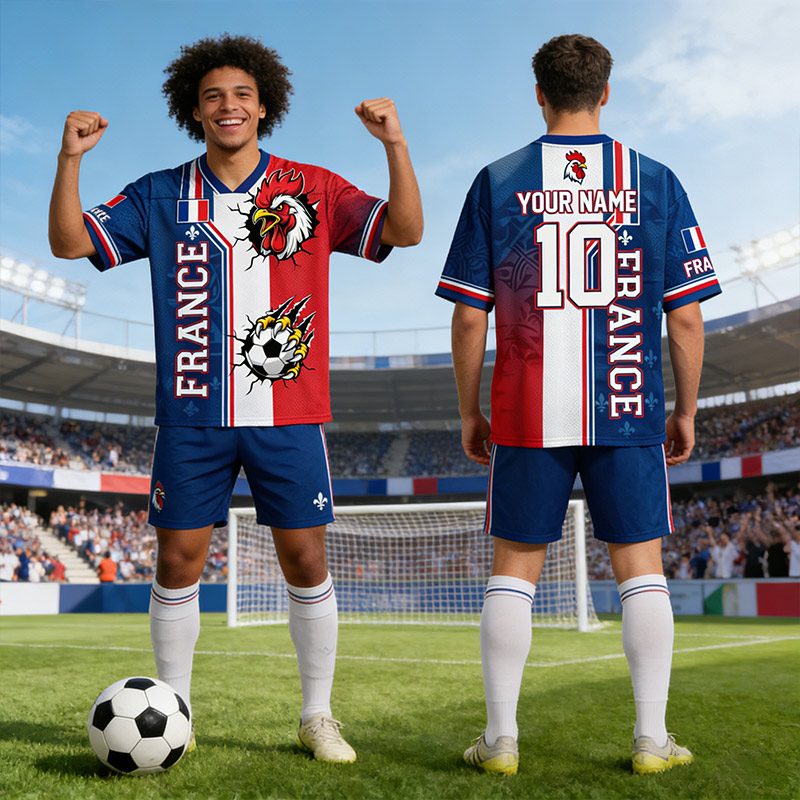 Personalized France Fan Mesh Jersey Custom Name Number Soccer T Shirt Rooster Supporter Gift for Soccer Fans