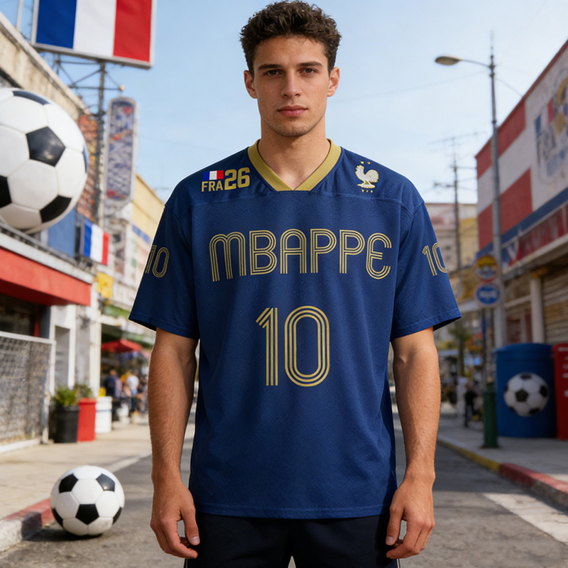 France Style 10 Inspired Football Mesh Jersey Retro Gold Blue Breathable Mesh Soccer Shirt for Fans