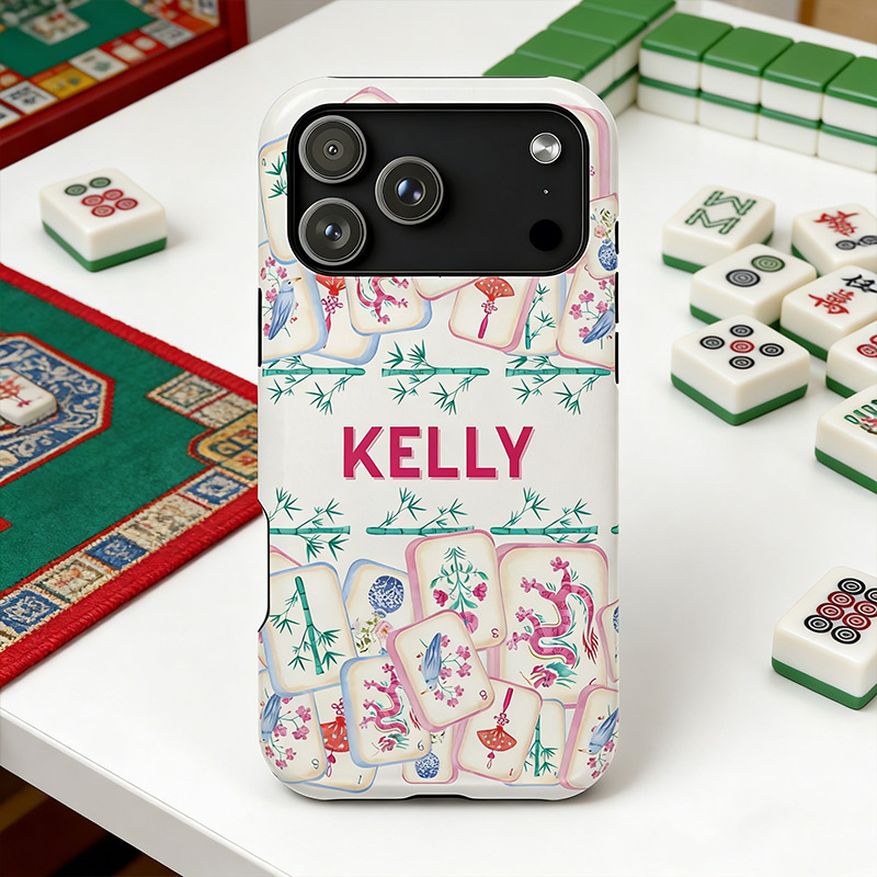Personalized Mahjong Iphone Cases Custom Name Dragon Bamboo Design Shockproof Cover Mahjong Lover