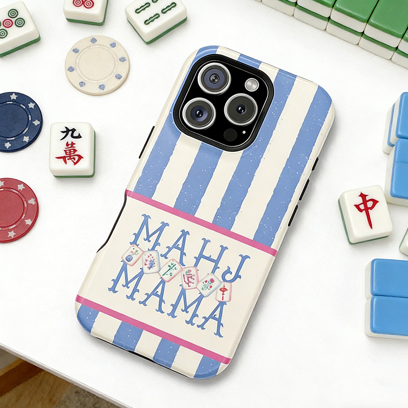 Mahjong Iphone Case Blue Stripes Mahjong Mama Design Shockproof Cover Mahjong Lover