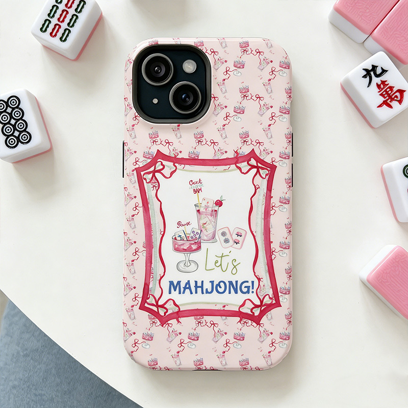 Mahjong Iphone Case Let's Mahjong Cocktail Phone Case Pink Retro Mahjong Tile Design for Mahjong Lovers