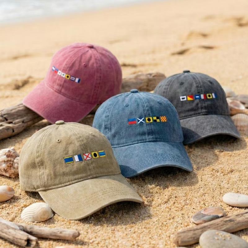 Personalized Distressed Denim Cap Custom Name In Nautical Flags Sailing Gift For Maritime Dad Captain