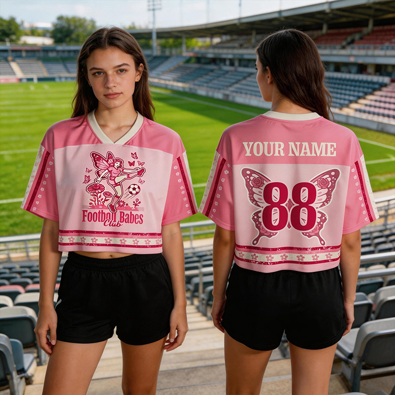 Personalized Pink Soccer Crop Top Jersey Custom Name and Number Soccer Shirt for Fans