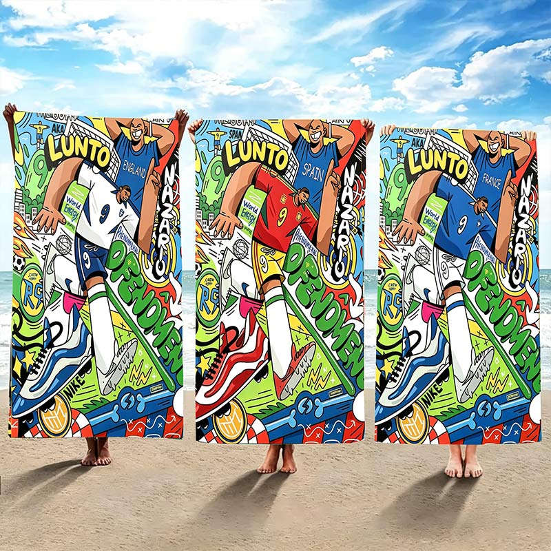 Personalized Football Graffiti Pop Art Style Beach Towel Custom Country Name Number for Soccer Fans