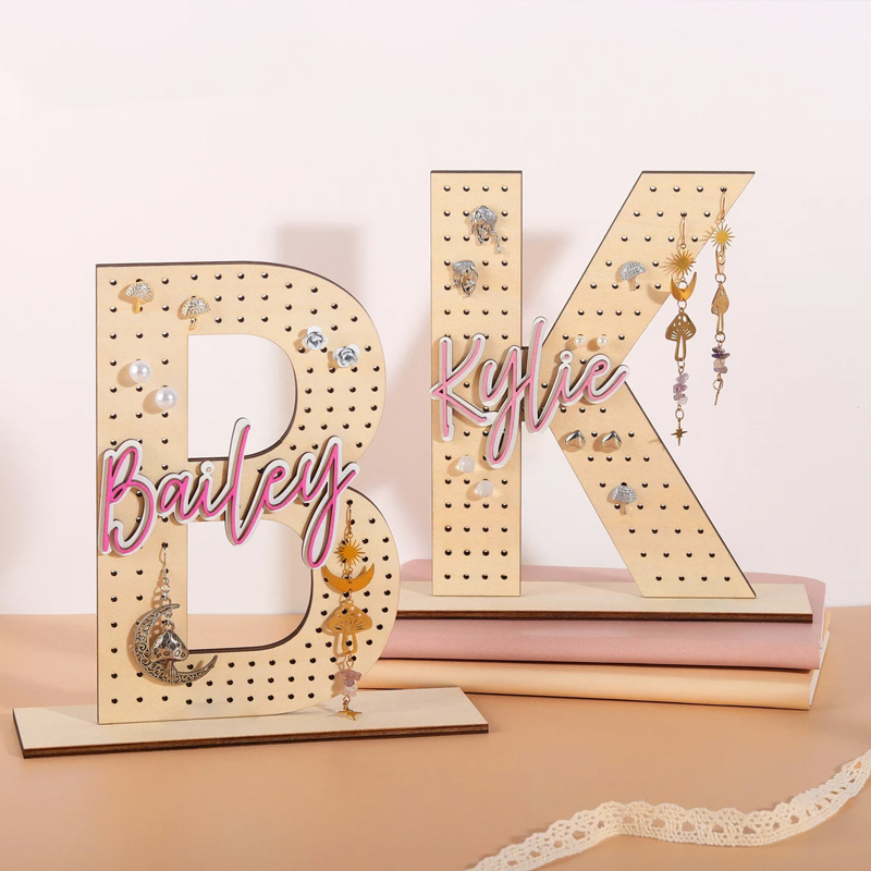 Personalized Earring Holder Custom Earring Display Birthday Gift for Her Wood Jewelry Organizer Gifts for Mom
