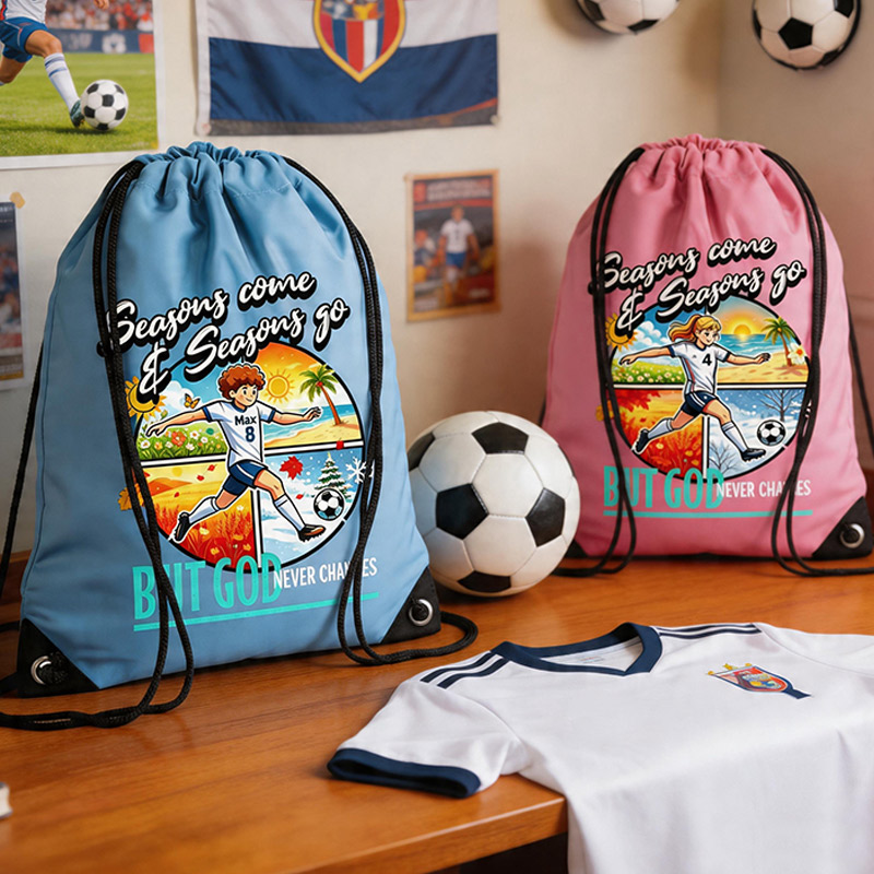 Personalisable Drawstring Soccer Bag Season Come Season Go Customize with Name and Number Gift for Soccer Lovers