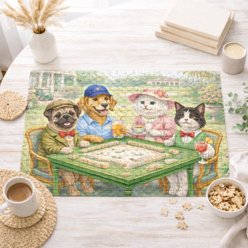 Mahjong Puzzle Cute Animals Country Club Garden Jigsaw Puzzle Pet Mahjong Gift Dog Cat Puzzle Gift