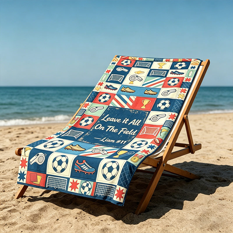 Personalized Soccer World Cup Beach Towel Custom Name and Number Quick Dry Microfiber Football Fan Towel