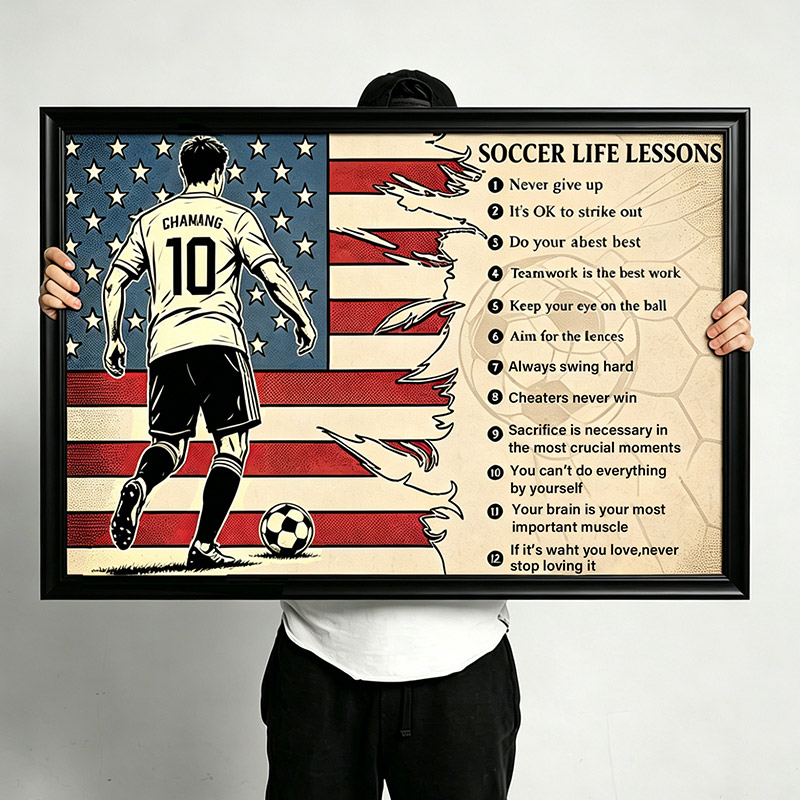Personalized Soccer Life Lessons Wall Hangings with Custom Country Flag Name and Number  