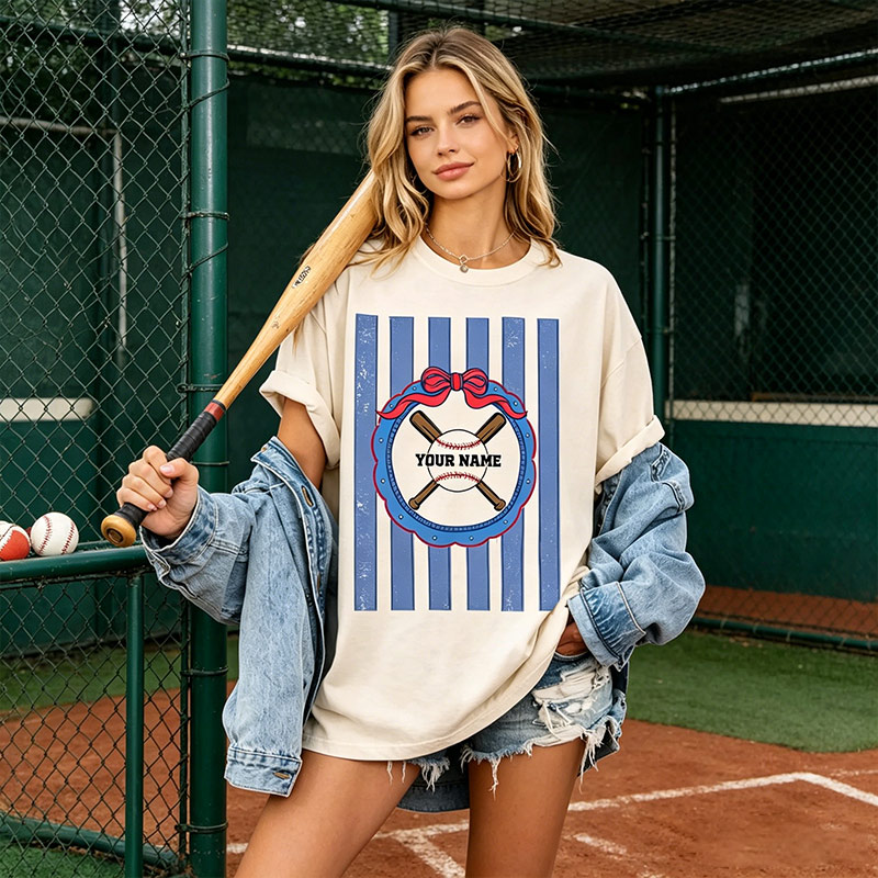 Personalized Baseball T-Shirt Striped with Bow Gift for Women