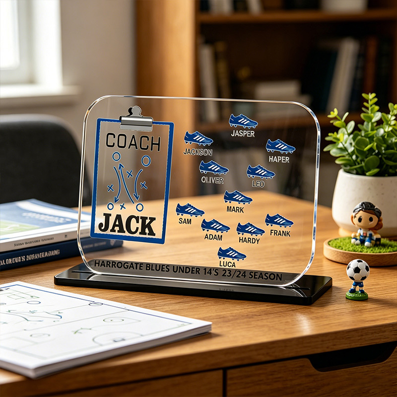 Personalized Soccer Coach Acrylic Plaque Custom Team Name & Player Names Desk Trophy Gift