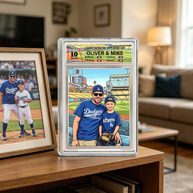 Personalized Acrylic Plaque Card Ratings Cute Anime Style Photo I Caught The Best Dad Baseball Dad Father's Day Gift 