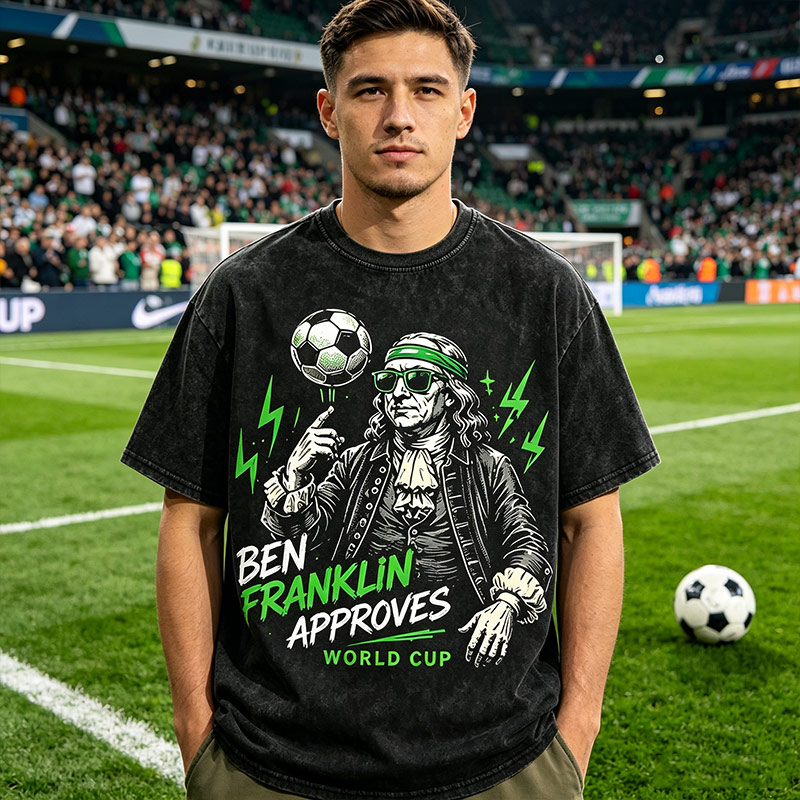 Vintage Washed Soccer T‑Shirt Ben Franklin Approves World Cup Philly Graphic Tee
