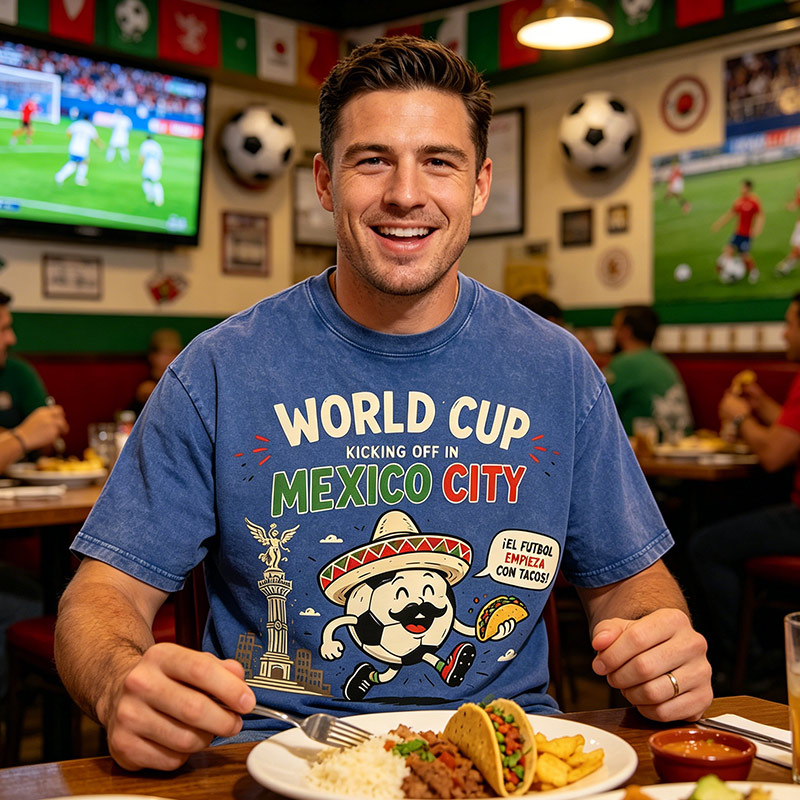 Vintage Washed T‑Shirt World Cup Mexico City Retro Sombrero Football Mascot Graphic Tee