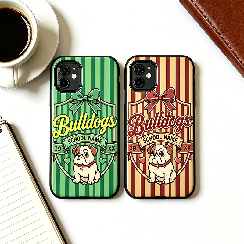 Personalized Mascot Phone Cases for School with Stripe Colors Custom School’s Name and Year