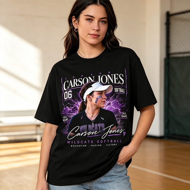 Personalized Player Poster T-Shirts Softball Fan T-Shirts That Can Be Printed With Photos, Names, Jersey Numbers, and Team Information