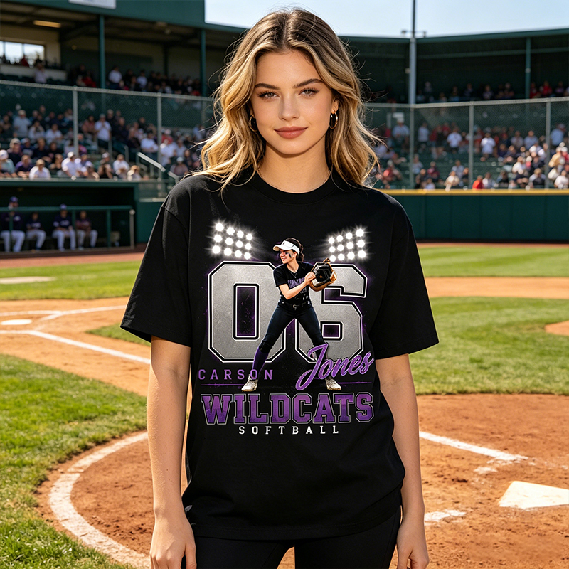 Personalized Player Poster T-Shirts Softball Fan Spotlight T-Shirts Printed With Photos, Names, Jersey Numbers, and Team Information