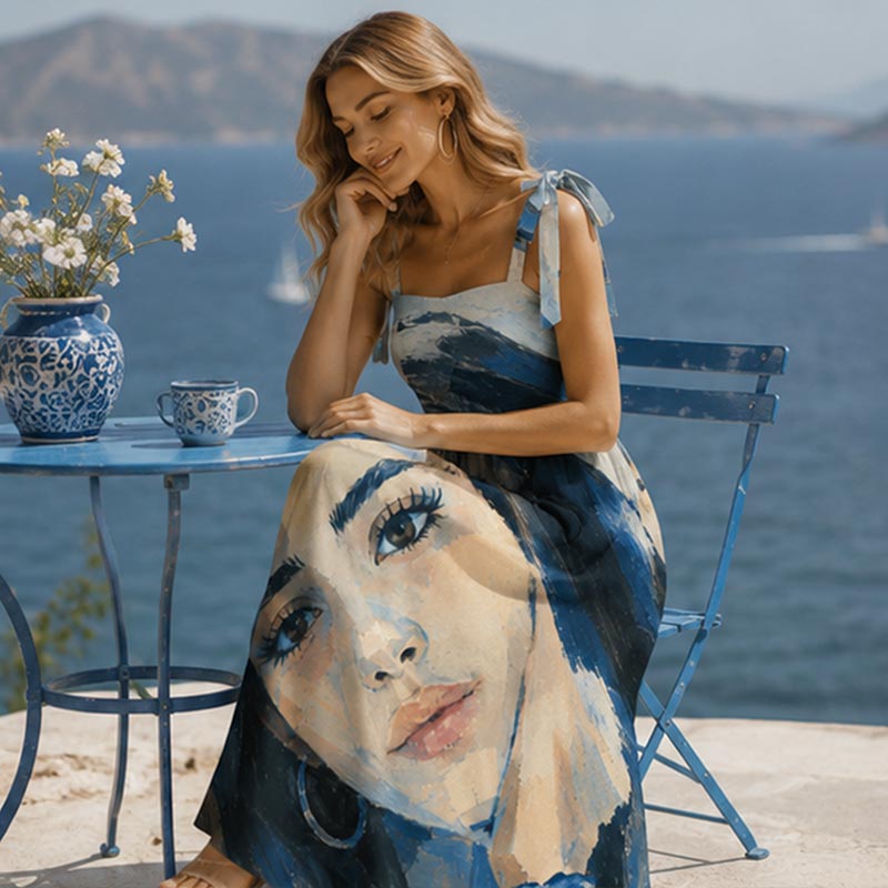 Personalized Oil Painting Photo Maxi Dress Custom Image Gift for Summer