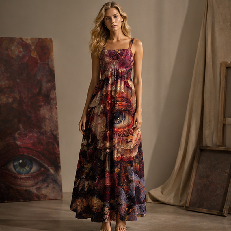 Oil Painting Surreal Eye Abstract Art Maxi Dress