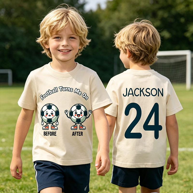Personalized Football Kid T-shirt Football Turns Me On with Custom Name and Number Gift for Football Little Fans