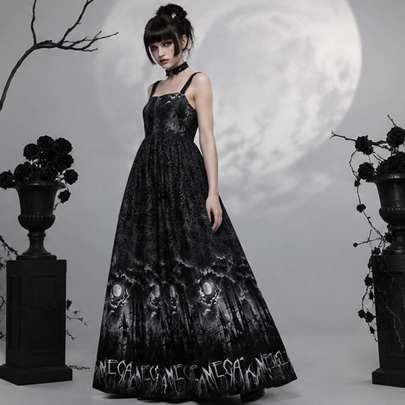 Personalized Gothic Maxi Dress Dark Castle Moon with Custom Name for Her