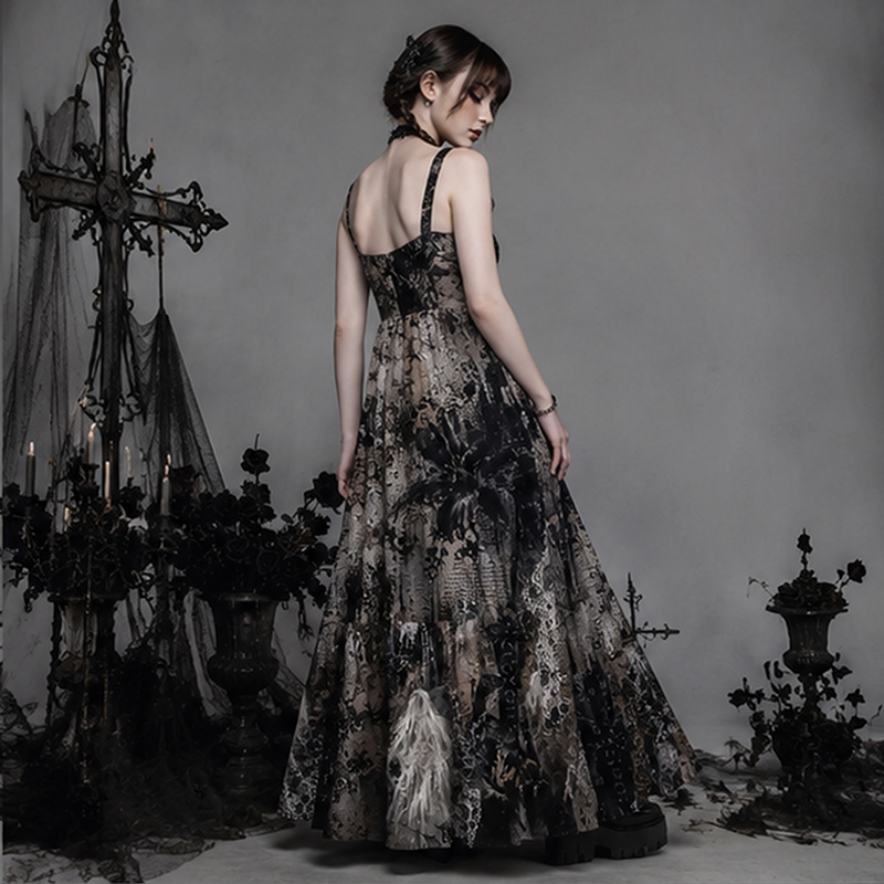 Gothic Maxi Dress Graveyard Ghost Cross Print Gift for Gothic Lovers