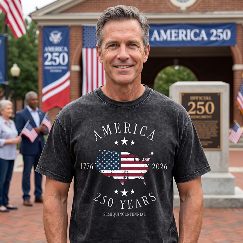 America 250th Anniversary 1776-2026 Vintage Washed T-Shirt - Patriotic USA Map Flag Graphic Tee
