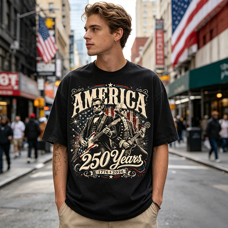 America 250 Years T-shirt Washington and Abraham Lincoln Guitars Patriotic 250th USA Anniversary Gift