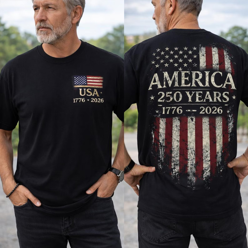 America 250 Years T-Shirt 1776 2026 USA Flag Tee Patriotic Gift Vintage 4th of July USA Pride Tee