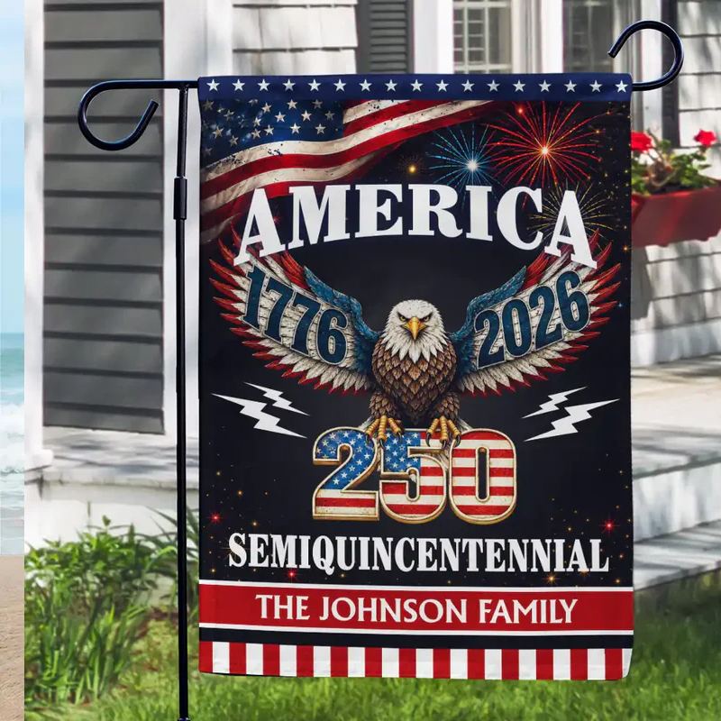 Personalized Garden Flag 250 Years America Semiquincentennial Custom Family Name