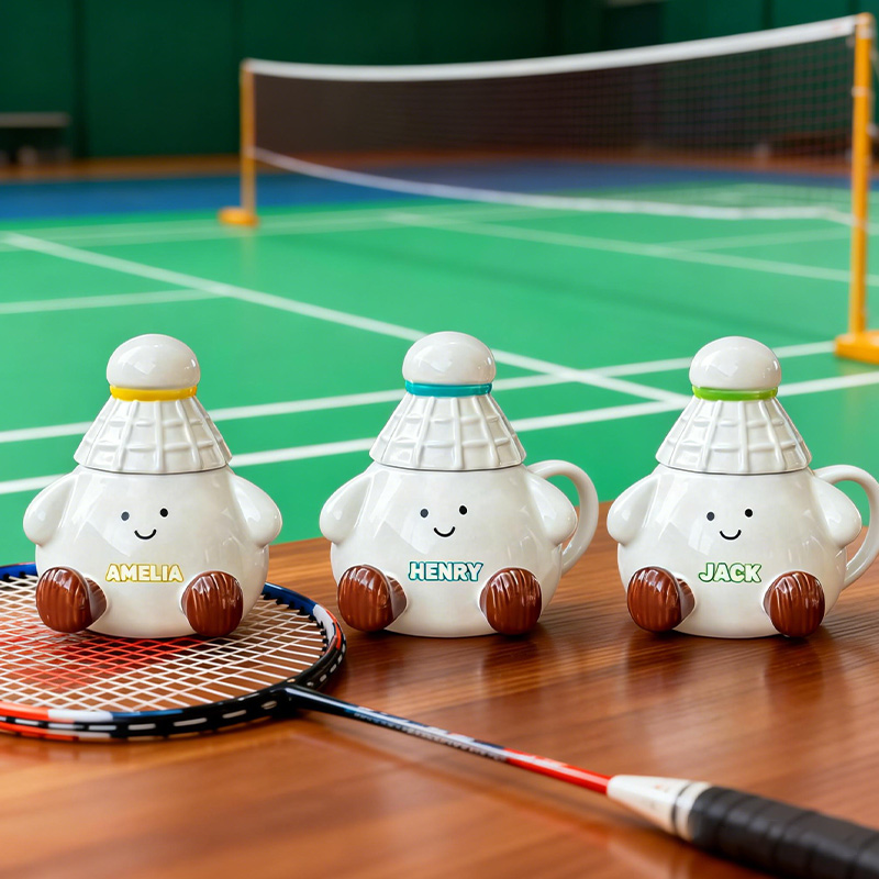 Personalized Badminton Mug Cute Badminton Coffee Cup with Custom Name Gift for Badminton Lovers