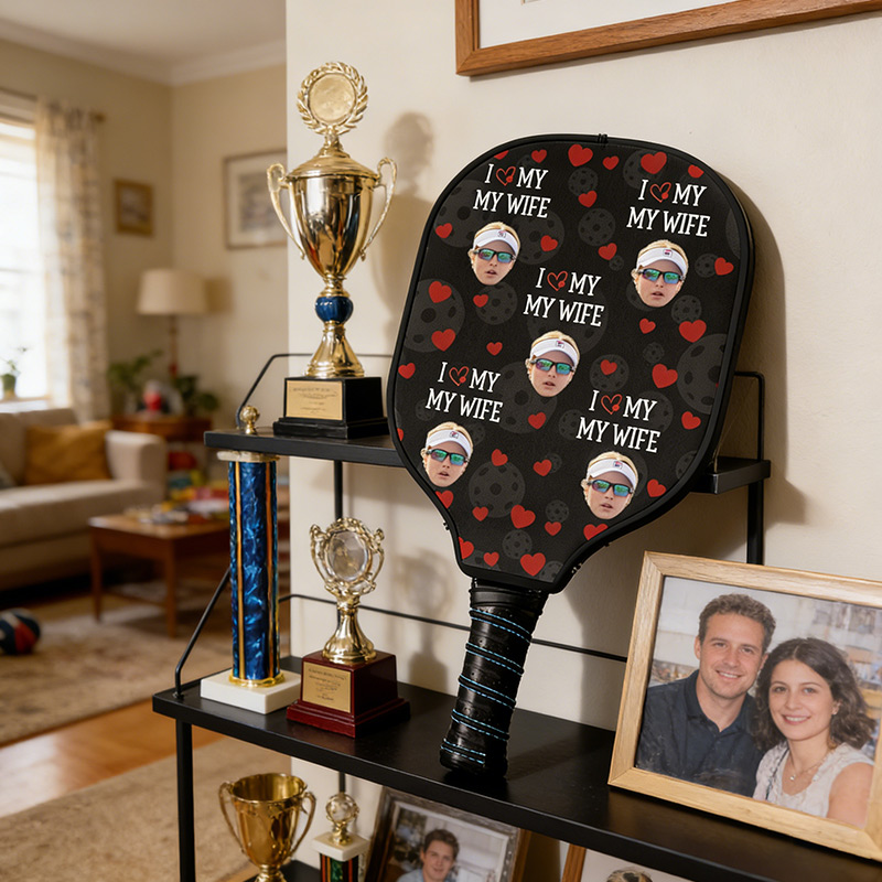 Personalized Photo Pickleball Paddle Cover I Love My Wife Custom Funny Face Valentine's Day Gift 