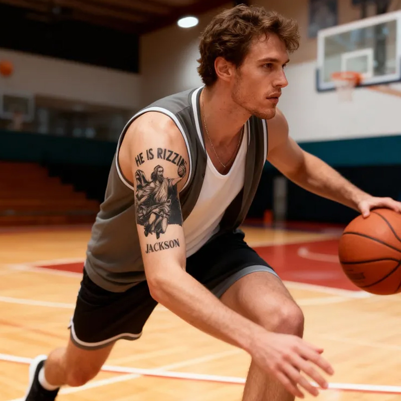 Personalized Tattoo Stickers 3 Set of Tattoo Stickers with He is Rizzin' Jesus Basketball Custom Name Gift for Basketball Lovers