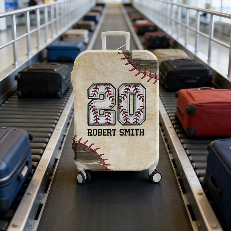 Personalized Baseball Luggage Cover with Custom Name Number Gift for Baseball Lovers