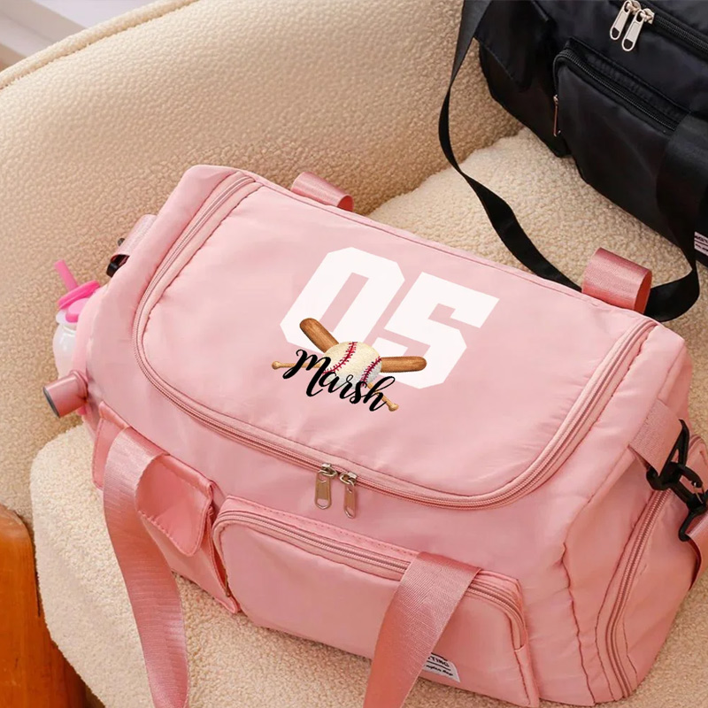 Personalized Ball Sports Name Number Large Travel Bag with Multiple Compartments and Shoulder Straps Birthday Back to School Gift for Sport Lover