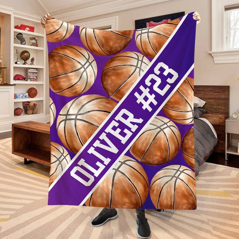 Personalized Sports Soft Throw Blanket Baseball Football Soccer Ball with Text Game Day Birthday Gift for Kids Sports Lovers