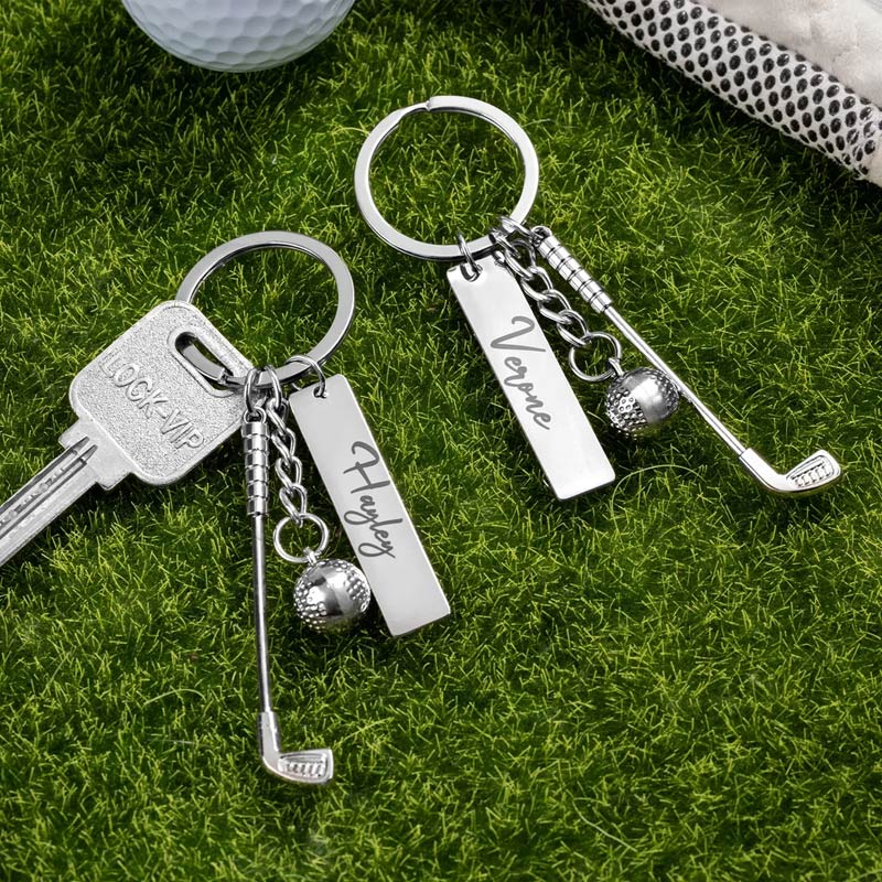 Personalized Golf Ball Clubs Keychain Bag Tag with Engraved Name Anniversary Birthday Club Gift for Golf Lovers