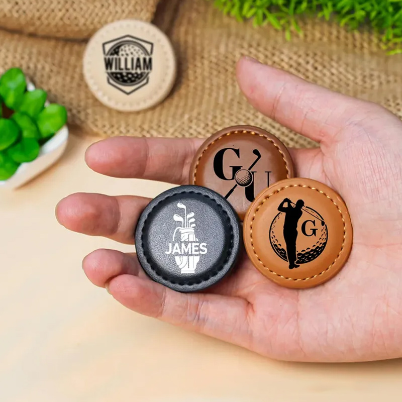 Personalized Golf Silhouette Monogram PU Leather Magnetic Golf Ball Marker with Initial and Name Birthday Father's Day Gift for Golf Lovers