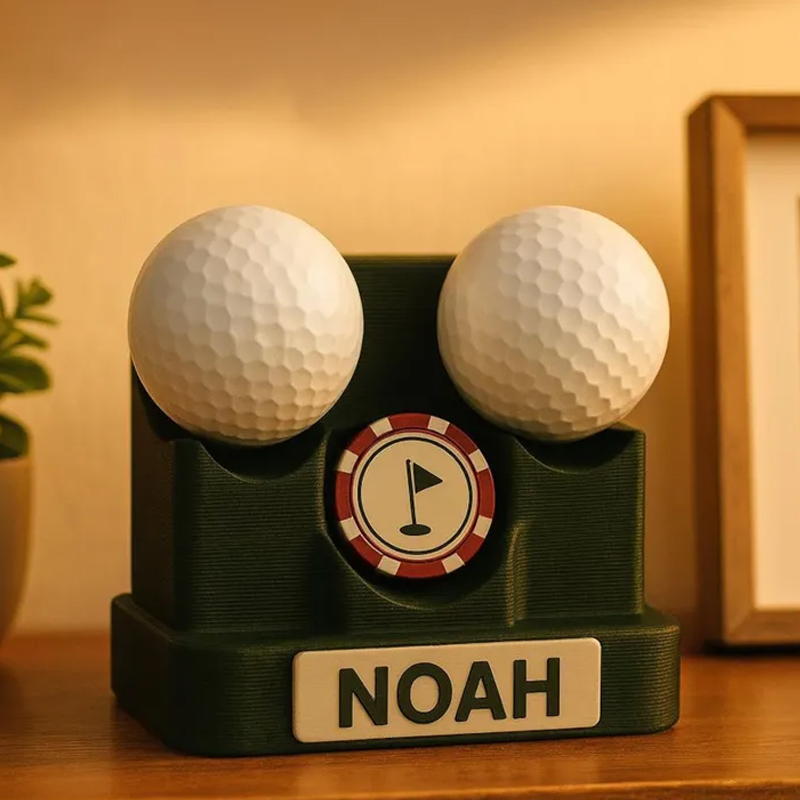 Personalized Golf Ball Poker Chip Display 3D Printed Name Desk Holder Gift for Golf Lovers
