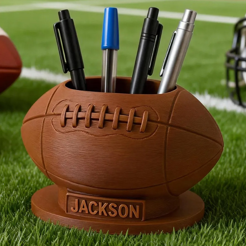 Personalized Football Pen Holder 3D Printed Desk Organizer Sports Office Decor Gift for Football Lovers