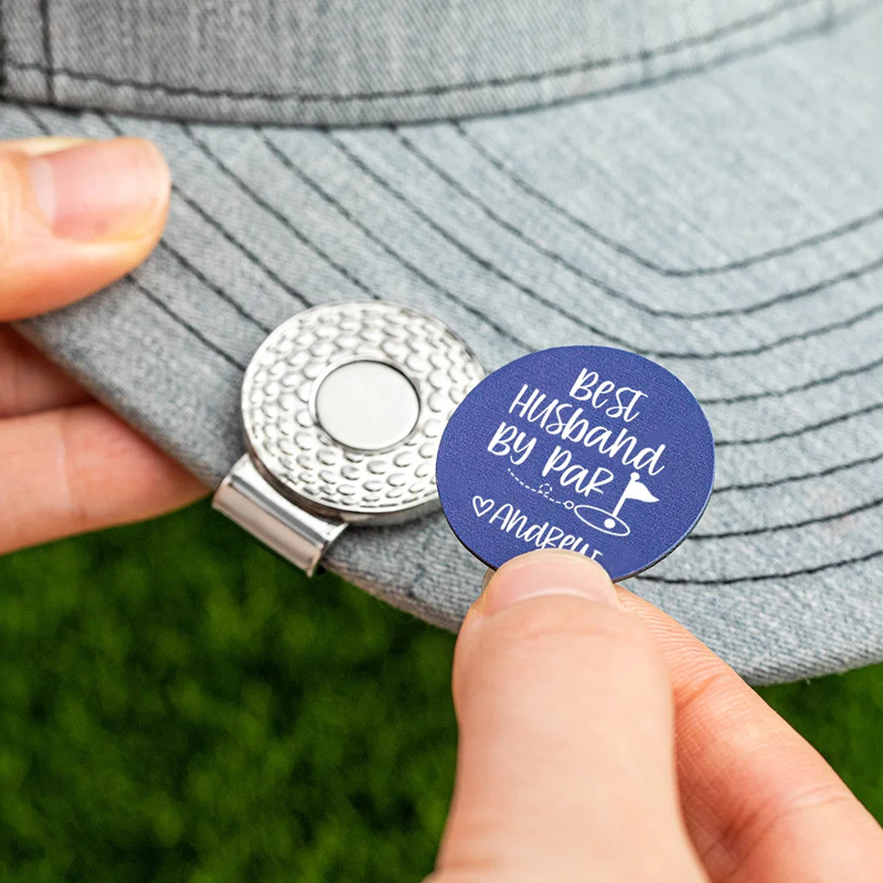 Personalized Best Husband By Par Golf Ball Marker Magnetic Hat Clip with Name Valentine's Day Birthday Gift for Golf Enthusiast