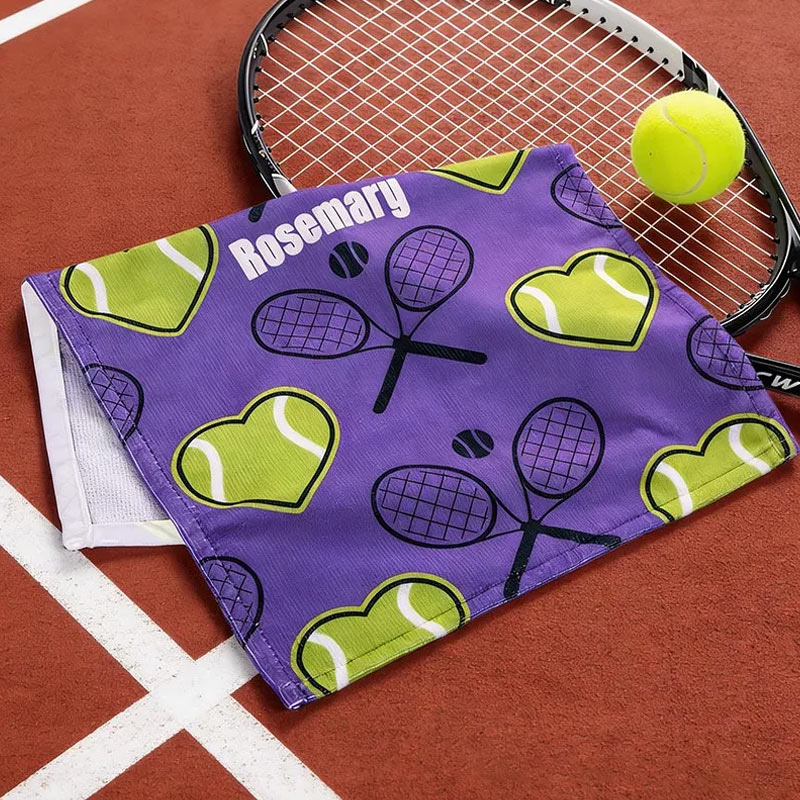 Personalized Heart Tennis Racket Soft Absorbant Towel with Name Sport Accessories Gift for Tennis Player