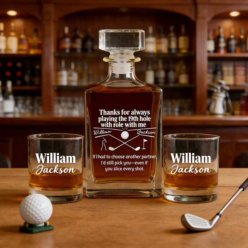 Personalized Golf Whiskey and Glass Set Thanks for Always Playing the 19th Hole with Role with Me Gift for Golf Lovers