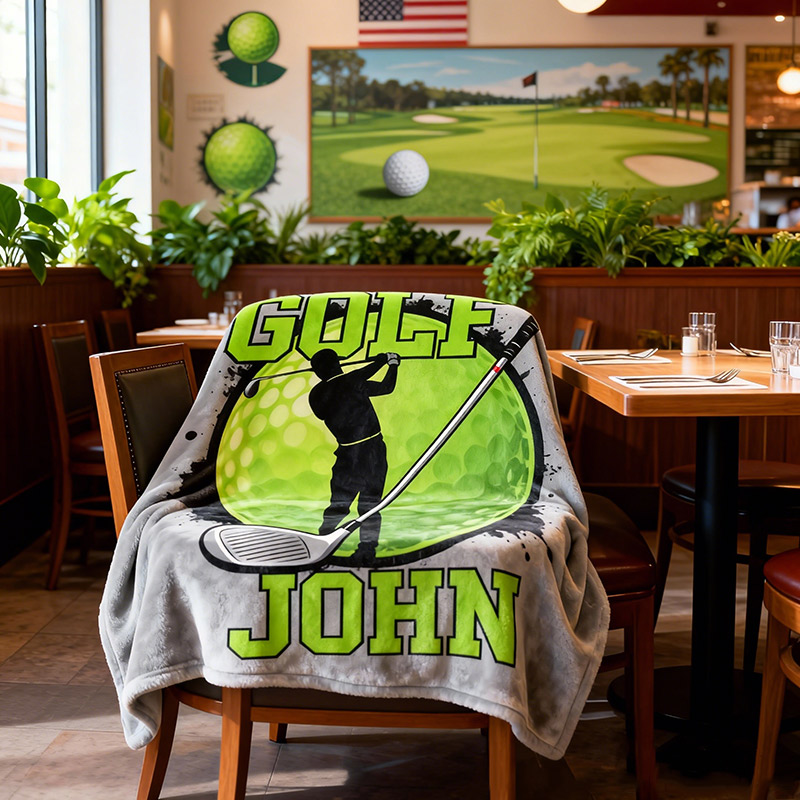 Personalized Golf Blanket with Golf Clubs and Ball Custom Name Gift for Him