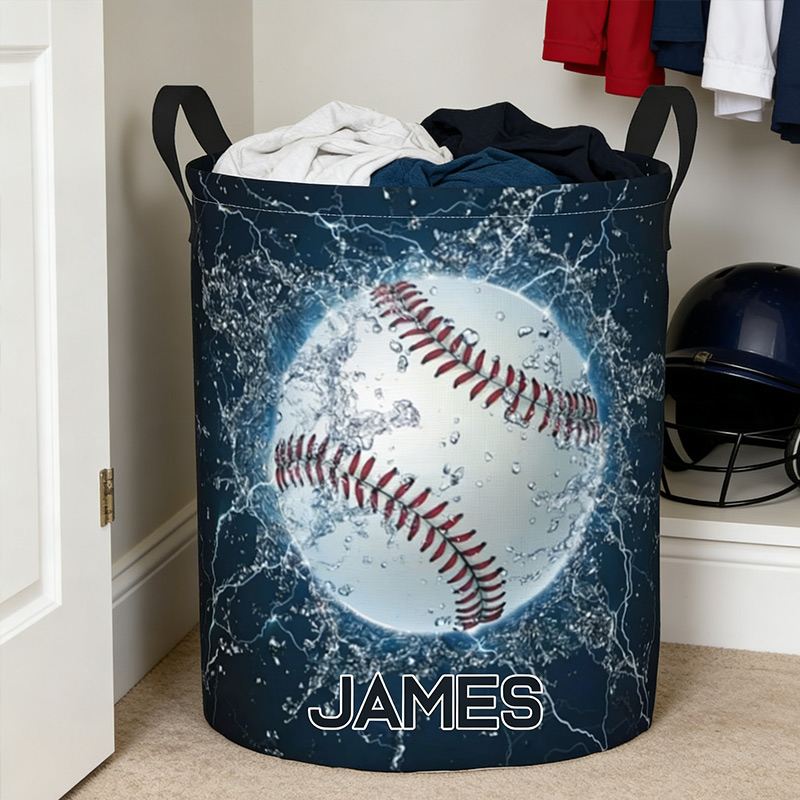 Personalized Baseball Laundry Basket Water Splash Baseball Printed with Custom Name