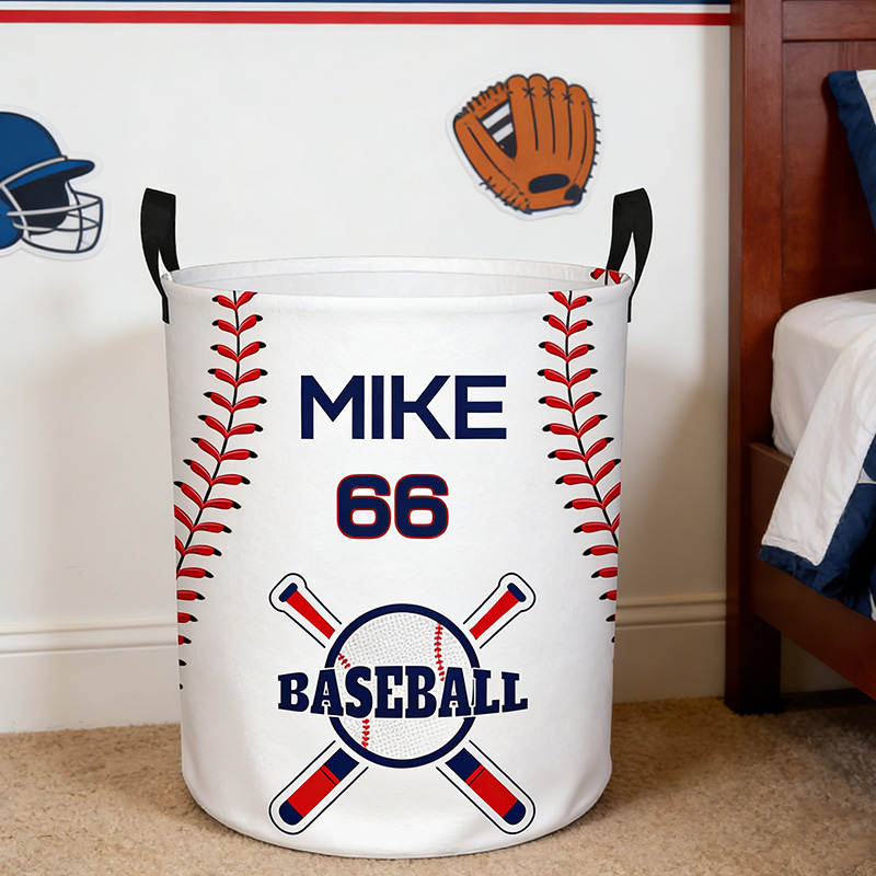 Personalized Baseball Laundry Basket Baseball Pattern Printed with Custom Name and Number