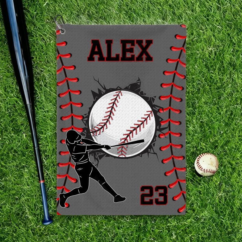 Personalized Character Silhouette Sports Towel with Name Number and Hanging Clip Game Day Gift for Sports Lovers