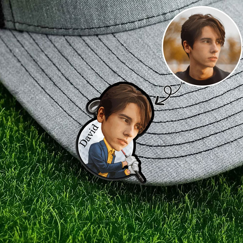 Personalized Face Photo Golf Character Golf Ball Marker Magnetic Hat Clip with Name Gift for Golf Players Lovers