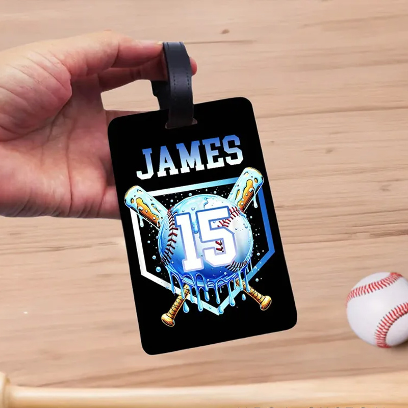 Personalized Ice Cream Dripping Baseball Luggage Tag with Name and Number Travel Accessories Team Gift for Baseball Players Lovers